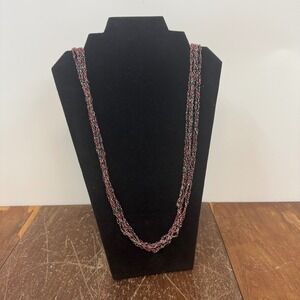 Red Glass Bead Necklace Multistrand Silver Tone Chain Adjustable Fashion Jewelry